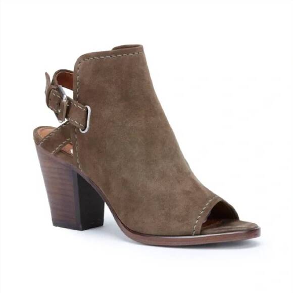 NEW FRYE women's dani shield sling peep toe heel boot in dark taupe suede